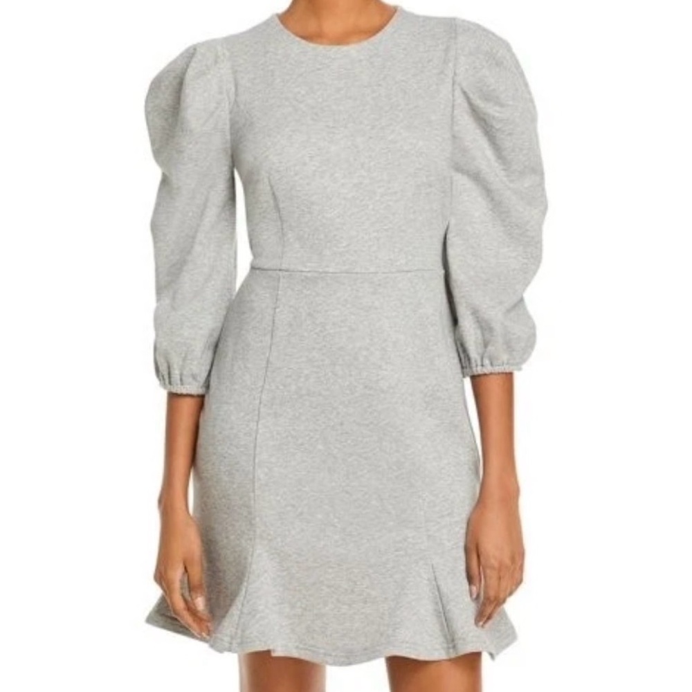 AQUA Puff Sleeve Sweatshirt Dress Gray MSRP $68 Size S